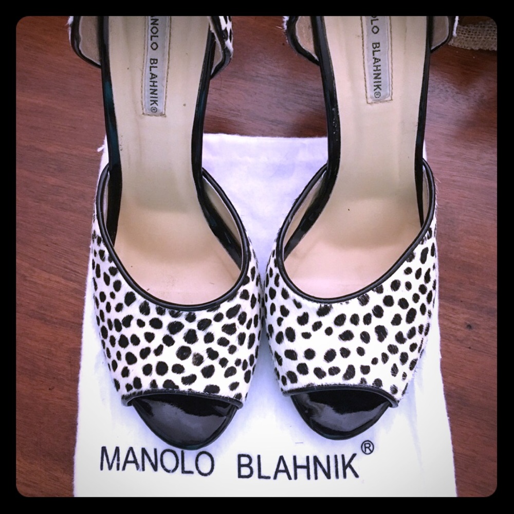 Manolo Blahnik black and white pumps